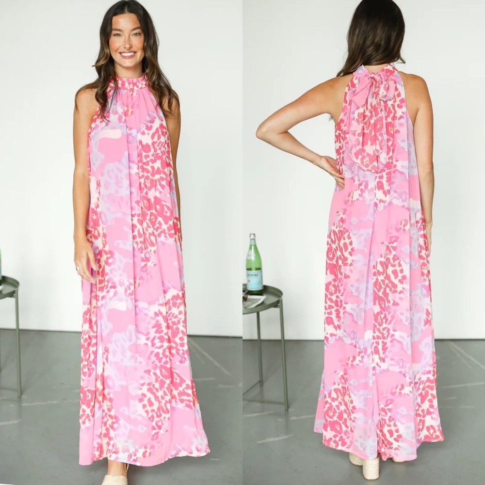 🎀 Adorable pink maxi dress with leopard print. Barbie vibes !